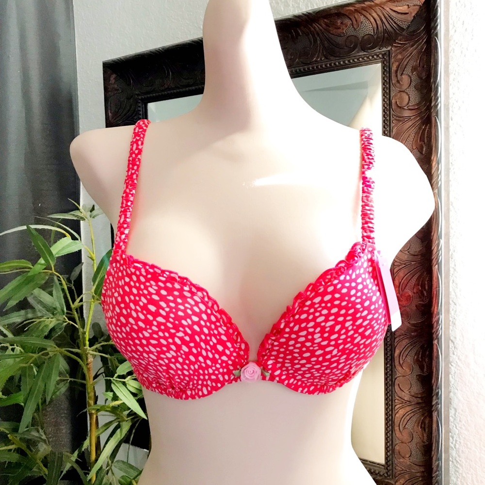 Adorable Red/White Polka Dot Ruffled Push Up Bra